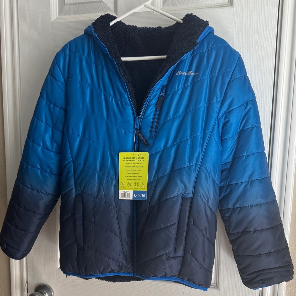 Eddie Bauer Kids Blue and Black Puffer Jacket